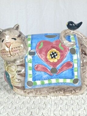 Vtg Ganz The Cat, Crow, and Quilt Figurine Tealight Candle Holder Home Decor